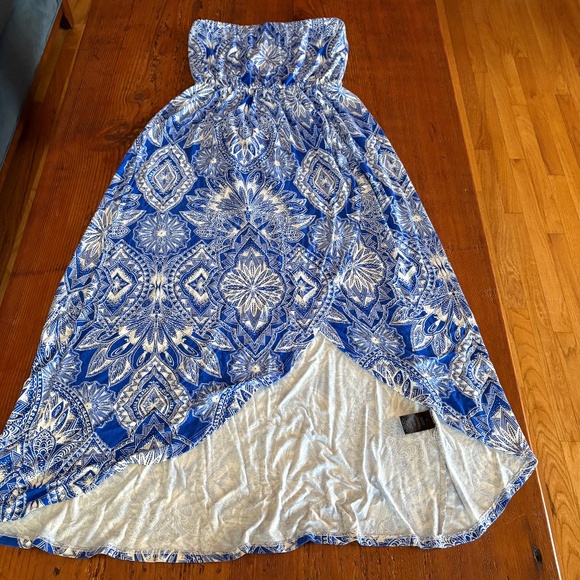 Felicity & Coco Strapless Faux Wrap Dress Blue and White Print Size Medium P - Picture 5 of 13